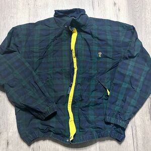Vintage Chaps Ralph Lauren Jacket Mens Large Green Plaid Yellow Trim Crest 90s